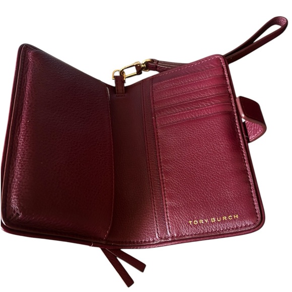 Authentic! Like new! Merlot Burgundy Wine Tory Burch cell phone wallet wristlet - Picture 4 of 6